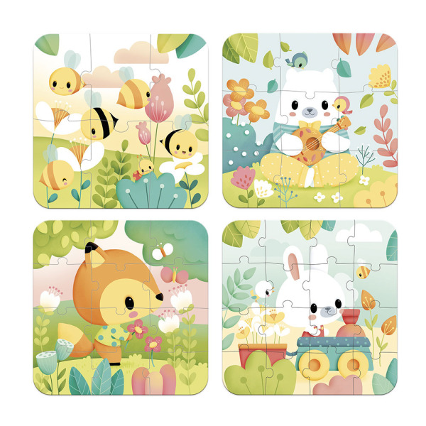 ZWIERZĄTKA PURE puzzle progresywne w walizce 4 układanki – 6, 9, 12 i 16 el. 2+