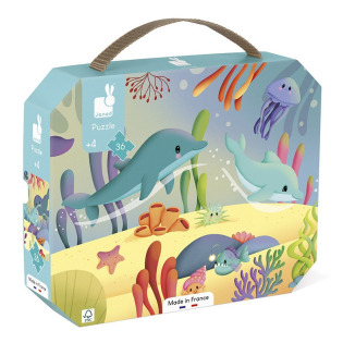 MORSKIE STWORZENIA tekturowe puzzle panoramiczne w walizce 36 el.