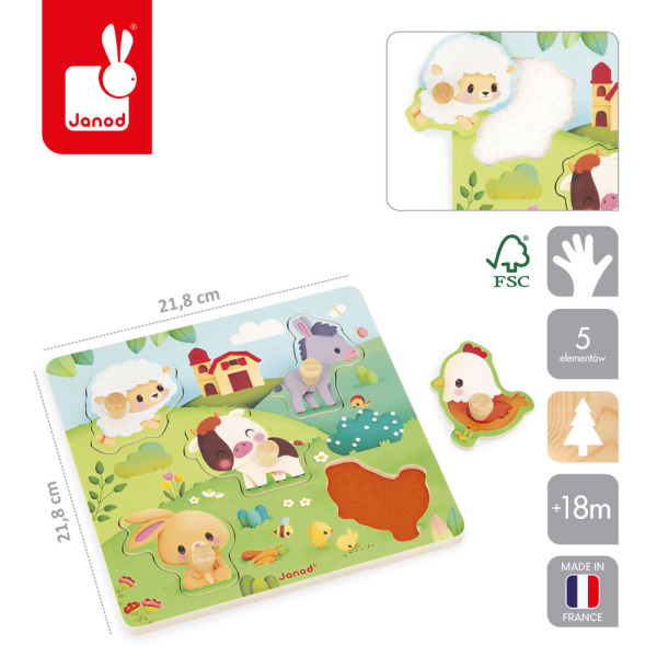 FARMA drewniana układanka sensoryczna z uchwytami 7 el.