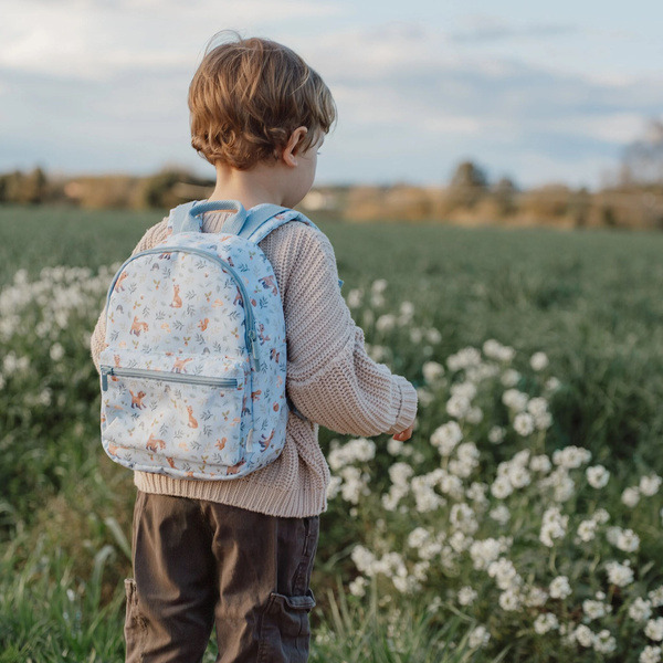LISEK niebieski plecak dla przedszkolaka z paskiem na klatkę piersiową Forest Friends