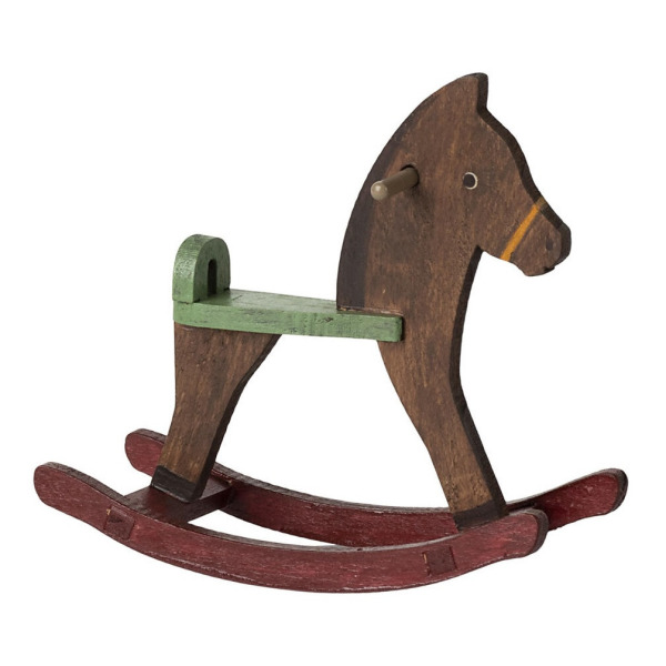 CIEMNOBRĄZOWY KONIK NA BIEGUNACH drewniany bujaczek koń bujany akcesoria dla myszek