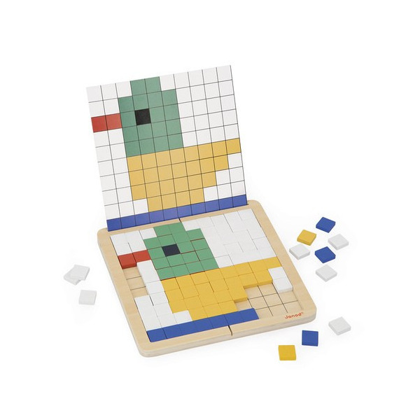 PIKSELE drewniana układanka logiczna Symetria i kodowanie 4w1 z kartami pracy