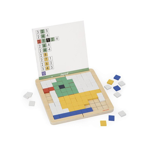 PIKSELE drewniana układanka logiczna Symetria i kodowanie 4w1 z kartami pracy