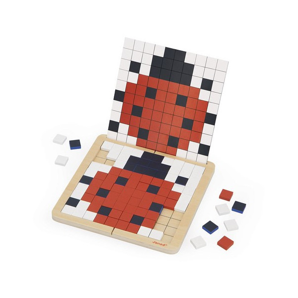 PIKSELE drewniana układanka logiczna Symetria i kodowanie 4w1 z kartami pracy