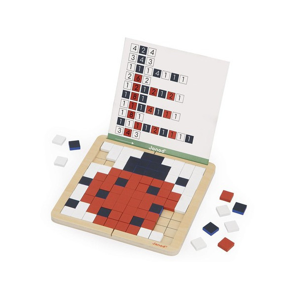 PIKSELE drewniana układanka logiczna Symetria i kodowanie 4w1 z kartami pracy