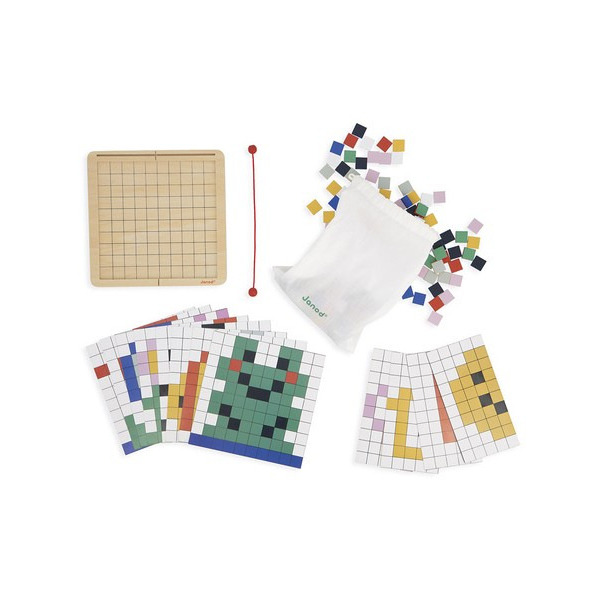 PIKSELE drewniana układanka logiczna Symetria i kodowanie 4w1 z kartami pracy