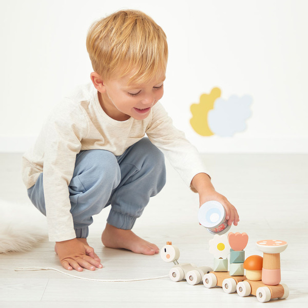 ŚLIMAK magnetyczny pociąg z klockami i grzechotką do ciągnięcia drewniany 14 el. Sweet Cocoon