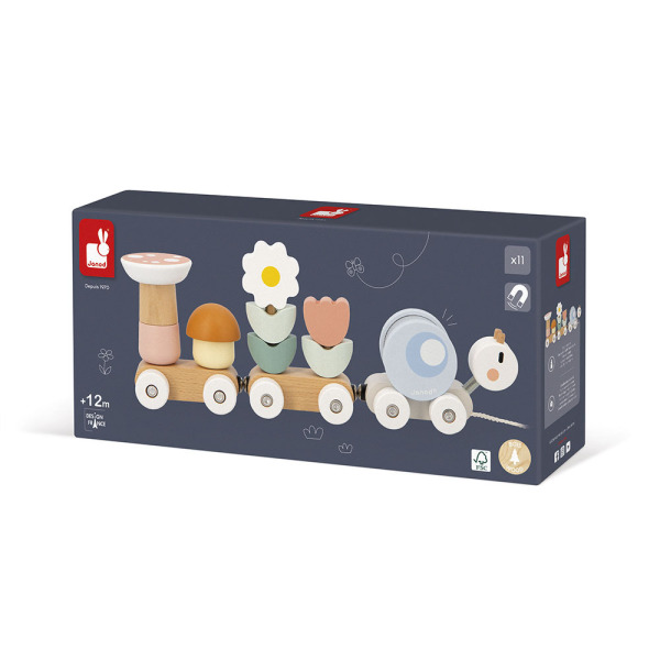 ŚLIMAK magnetyczny pociąg z klockami i grzechotką do ciągnięcia drewniany 14 el. Sweet Cocoon