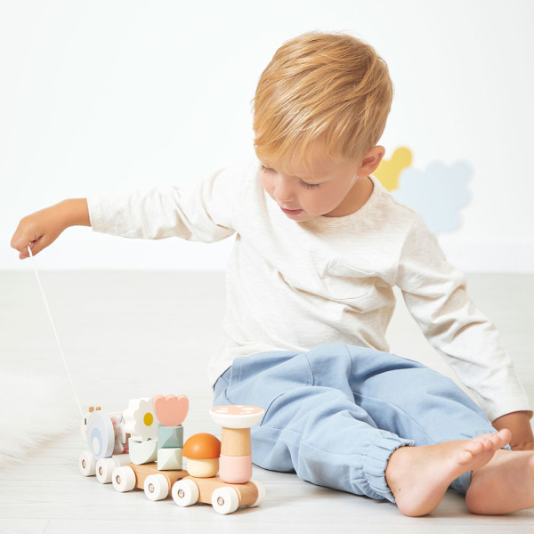 ŚLIMAK magnetyczny pociąg z klockami i grzechotką do ciągnięcia drewniany 14 el. Sweet Cocoon