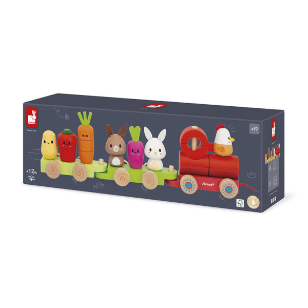 FARMA drewniany pociąg z klockami i figurkami do ciągnięcia 22 el.