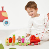 FARMA drewniany pociąg z klockami i figurkami do ciągnięcia 22 el.