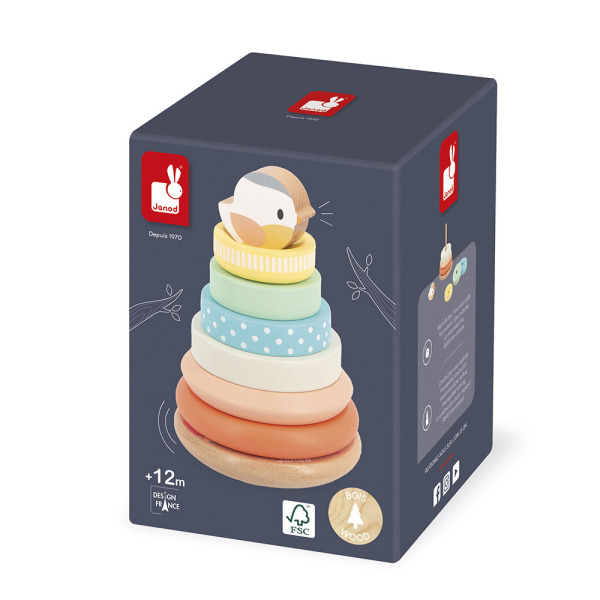 GNIAZDKO drewniana piramidka układanka 8 el. Pure