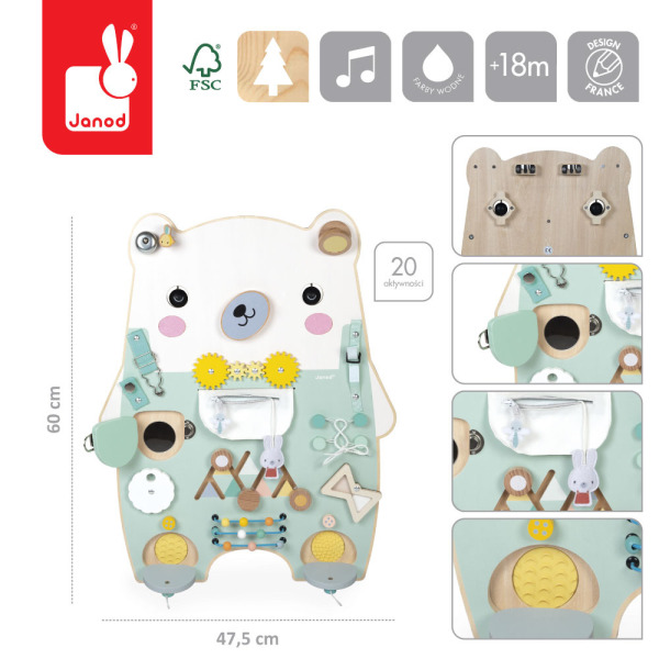 MIŚ duża drewniana tablica manipulacyjna 20 aktywności Pure