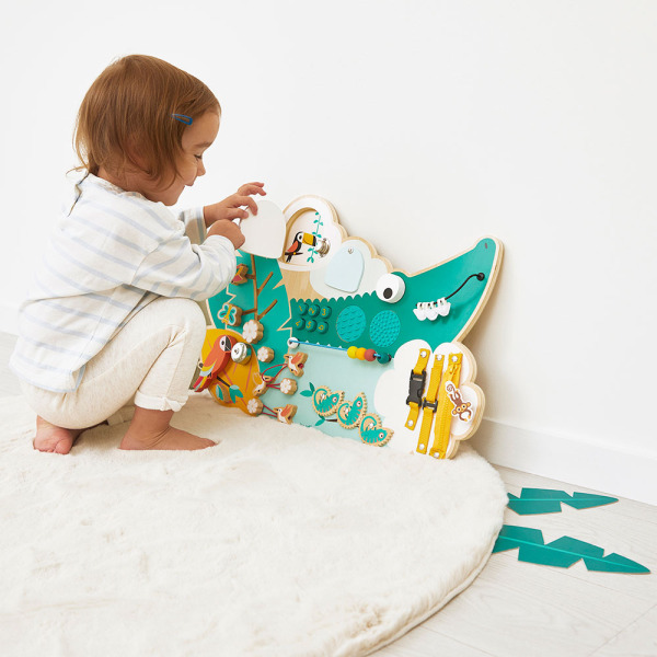 KROKODYL duża drewniana tablica manipulacyjna 14 aktywności Tropik