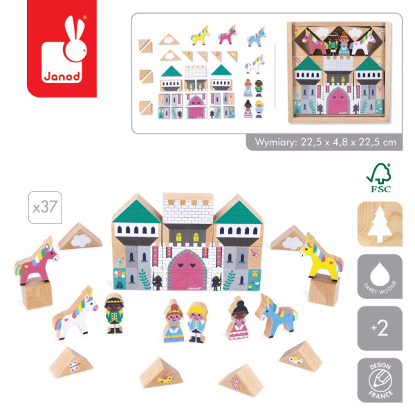 ZACZAROWANE KRÓLESTWO zestaw drewnianych klocków i figurek 37 el. Cross Roads Janod 3+
