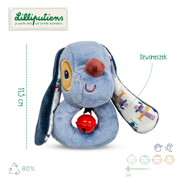 PIESEK JULES niebieska grzechotka z dzwoneczkiem