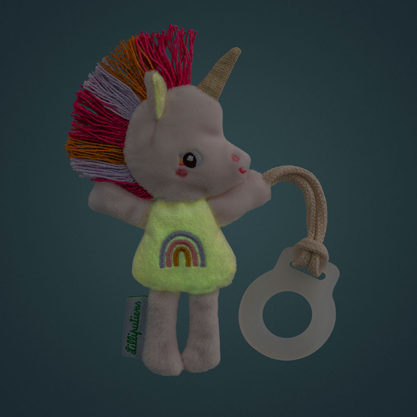 JEDNOROŻEC LENA zawieszka do smoczka świecąca w ciemności nocny mini przyjaciel