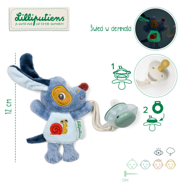 PIESEK JULES zawieszka do smoczka świecąca w ciemności nocny mini przyjaciel