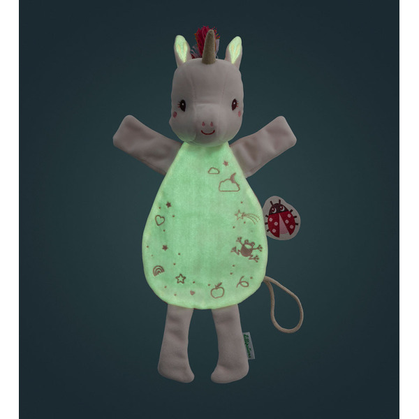 JEDNOROŻEC LENA płaska przytulanka komforter pacynka świecąca w ciemności