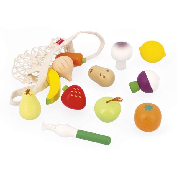 OWOCE I WARZYWA zestaw drewnianych warzyw i owoców w siatce 12el. Shiny Grandma 3+