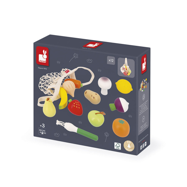 OWOCE I WARZYWA zestaw drewnianych warzyw i owoców w siatce 12el. Shiny Grandma 3+