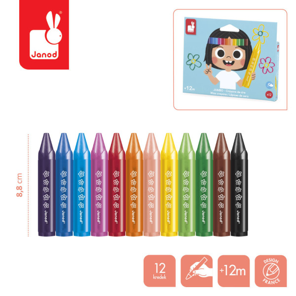 Kredki woskowe 12 kolorów COLO Janod 12m+