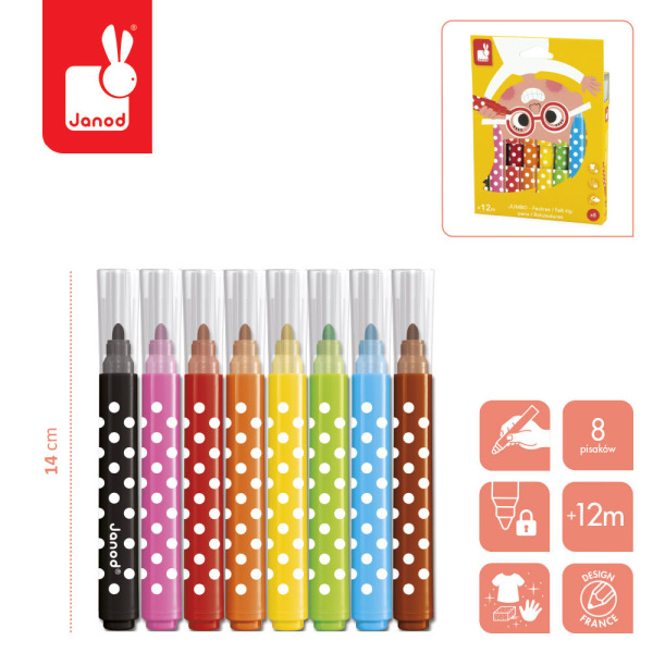 Pierwsze flamastry Jumbo pisaki 8 kolorów COLO Janod 12m+