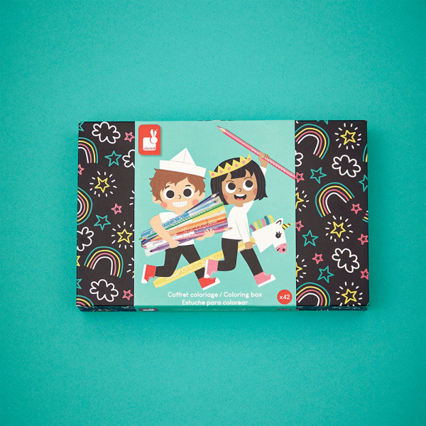 Zestaw przyborów do kolorowania kredki flamastry Coloring box 42 el. COLO Janod 3+