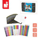 Zestaw przyborów do kolorowania kredki flamastry Coloring box 42 el. COLO Janod 3+