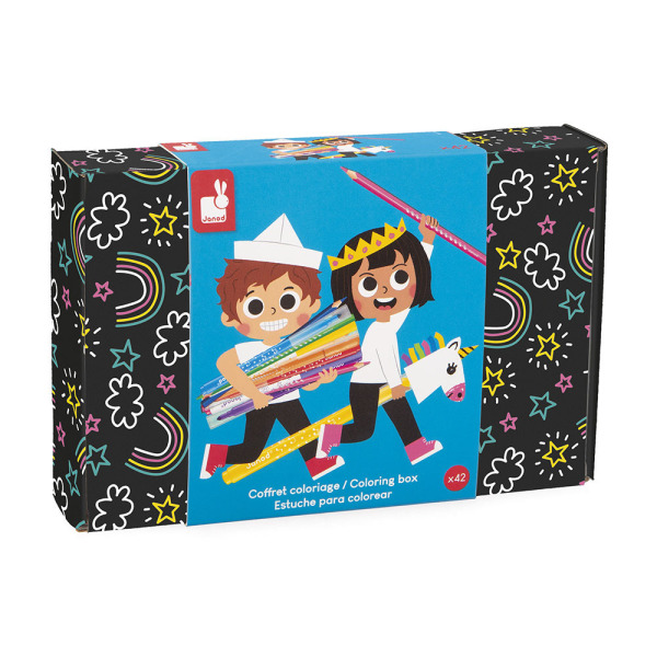 Zestaw przyborów do kolorowania kredki flamastry Coloring box 42 el. COLO Janod 3+