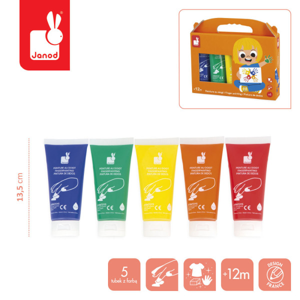 Pierwsze farbki do malowania rękami palcami 5 kolorów COLO Janod 12m+