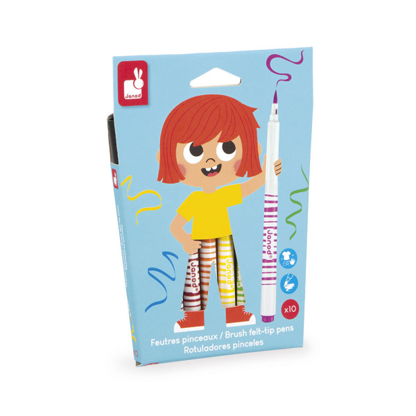 Flamastry pędzelkowe 10 kolorów COLO Janod 3+