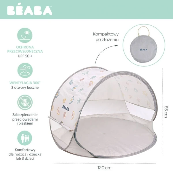 Beaba Breezy UV – lekki i funkcjonalny plażowy namiot ochronny 120 x 85 cm