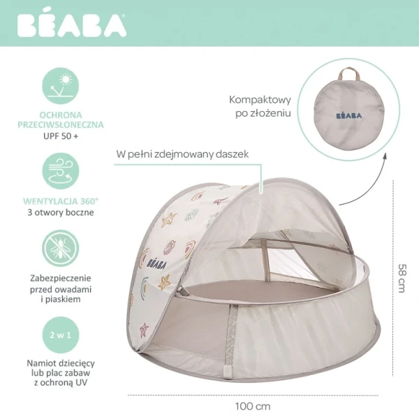 Beaba Breezynest UV – kompaktowy plażowy namiot ochronny dla dzieci 100 x 58 cm