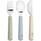 Zestaw sztućców ze stali nierdzewnej 3-częściowy, widelec, łyżka, nóż Happy Fruits Lemon Lassig 12m+