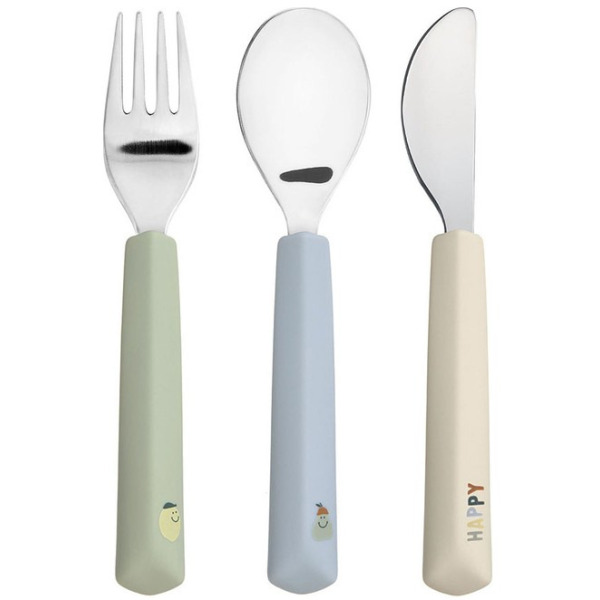Zestaw sztućców ze stali nierdzewnej 3-częściowy, widelec, łyżka, nóż Happy Fruits Lemon Lassig 12m+