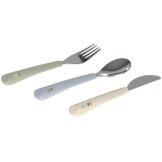 Zestaw sztućców ze stali nierdzewnej 3-częściowy, widelec, łyżka, nóż Happy Fruits Lemon Lassig 12m+