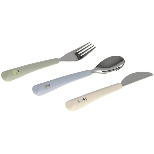 Zestaw sztućców ze stali nierdzewnej 3-częściowy, widelec, łyżka, nóż Happy Fruits Lemon Lassig 12m+