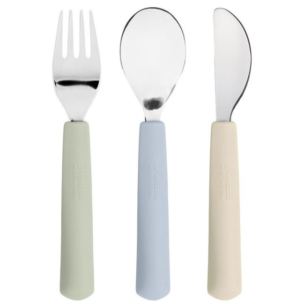 Zestaw sztućców ze stali nierdzewnej 3-częściowy, widelec, łyżka, nóż Happy Fruits Lemon Lassig 12m+