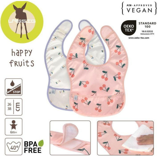 ZESTAW ŚLINIAKÓW wodoodpornych 2 szt. Happy Fruits Cherry Lassig 6m+