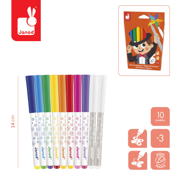 Magiczne flamastry zmieniające kolor 10 kolorów COLO Janod 3+
