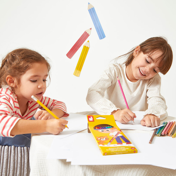 Kredki ołówkowe zmazywalne z gumką 12 kolorów COLO Janod 3+