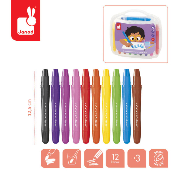 Kredki żelowe w etui 10 kolorów COLO Janod 3+
