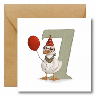 KACZOREK Z BALONIKIEM kartka okolicznościowa na siódme urodziny Hi Little