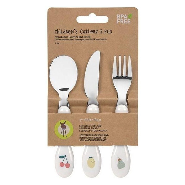 Zestaw sztućców ze stali nierdzewnej 3-częściowy, widelec, łyżka, nóż Happy Fruits Lassig 12m+