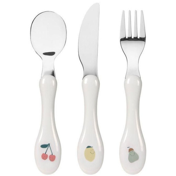 Zestaw sztućców ze stali nierdzewnej 3-częściowy, widelec, łyżka, nóż Happy Fruits Lassig 12m+