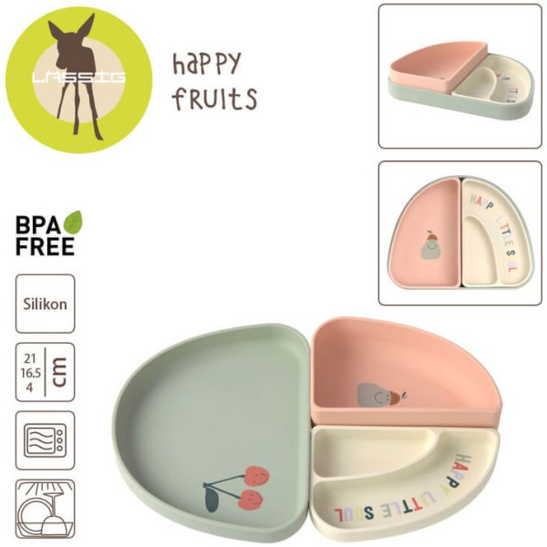 Zestaw silikonowych naczyń 3 el. Happy Fruit Cherry Lassig 6m+