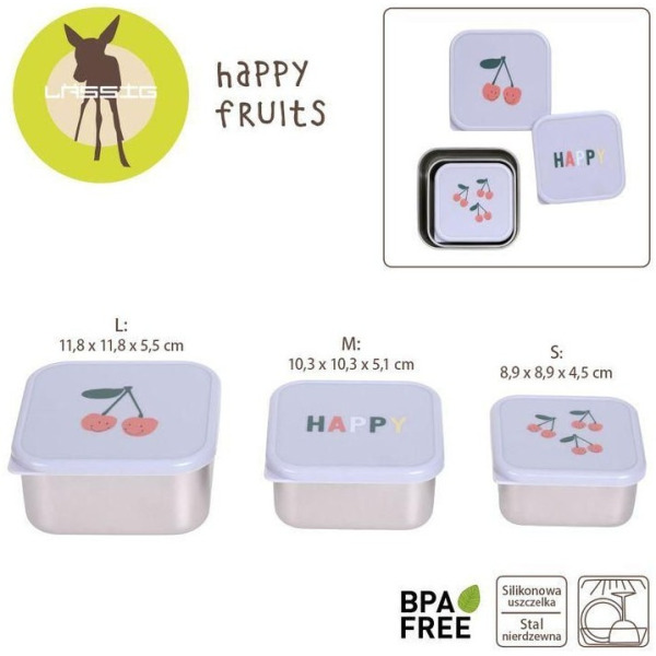 POJEMNIKI NA PRZEKĄSKI snackbox ze stali nierdzewnej zestaw 3 szt. Happy Fruits Cherry Lassig