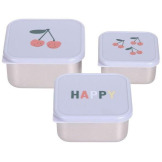 POJEMNIKI NA PRZEKĄSKI snackbox ze stali nierdzewnej zestaw 3 szt. Happy Fruits Cherry Lassig