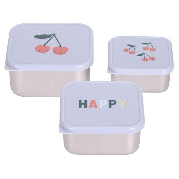 POJEMNIKI NA PRZEKĄSKI snackbox ze stali nierdzewnej zestaw 3 szt. Happy Fruits Cherry Lassig